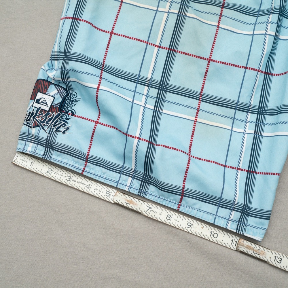 Vintage 90s Y2k Quicksilver Board Shorts‎ Plaid Blue Baggy Size M/L - Picture 3 of 11